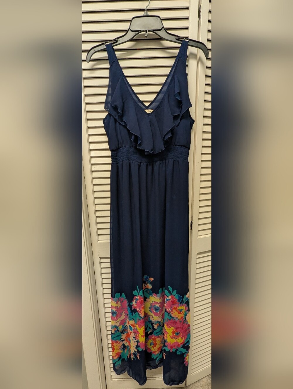 Old Navy Navy Maxi Dress with Colorful Floral Hem